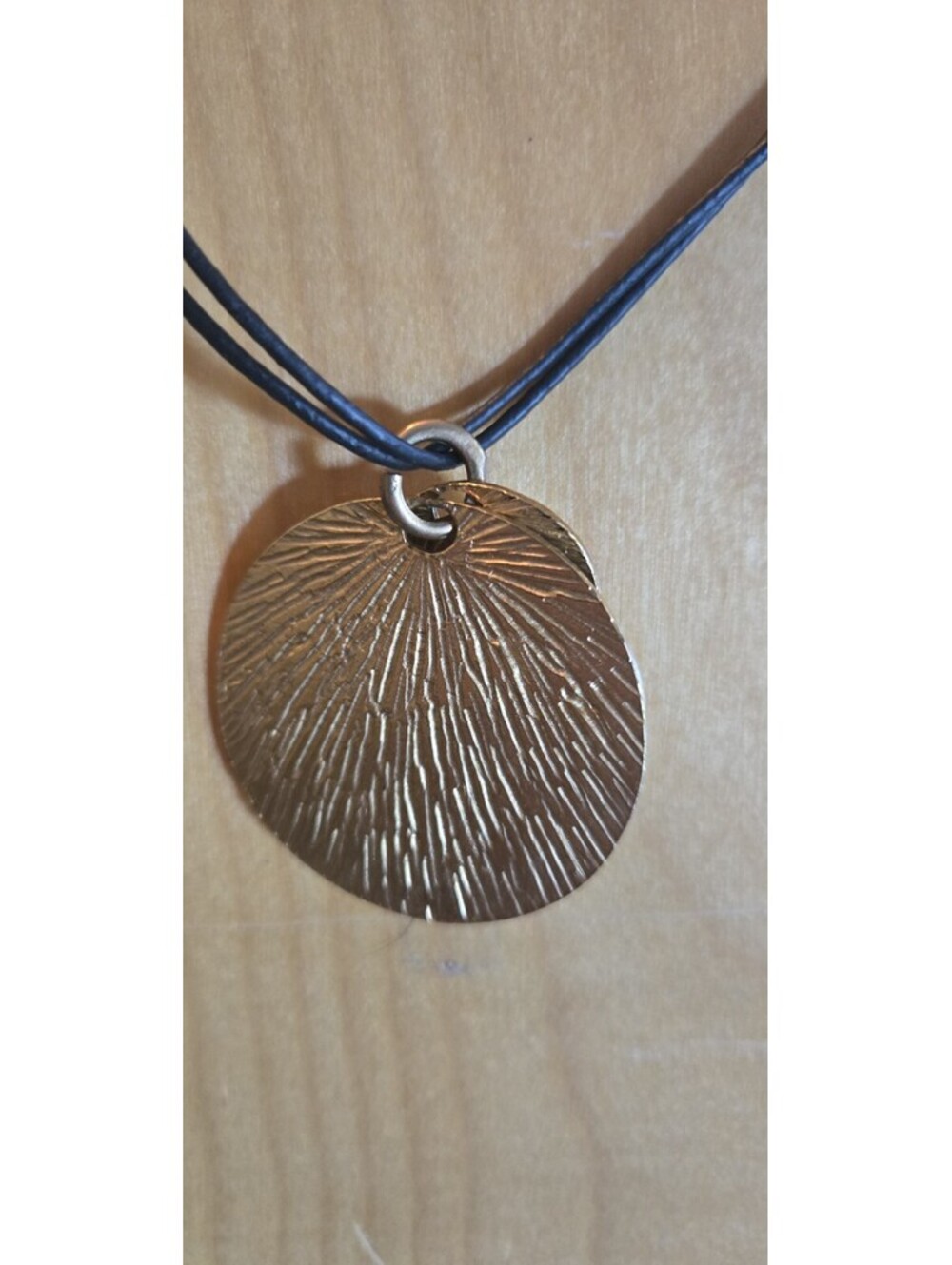 CHICO'S Etchings Goldtone 2 Cord 20" Double Disc Pendant 2"